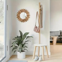 Espejo Decorativo De Estilo Girasol 1pcs Montado En La Pared Madera Para Entrada Dormitorio Y Sala De Estar - details 4