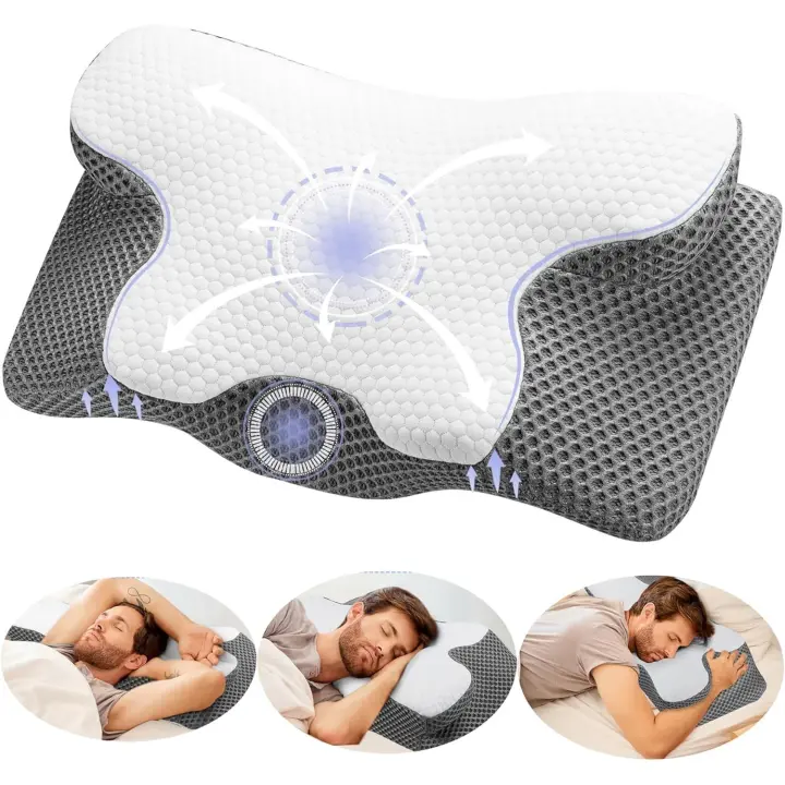 HY Almohada Cervicales y Cuello Almohada Cervical de Espuma Viscoelastica Memoria Almohadas Ergonómico para Dormir de Lado y Boca Arriba Almohada Ortopedica (Style1:60 * 34 * 13/10cm) - 1