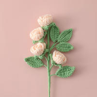 Bouquet De Rosas Creativo Hecho a Mano De Algodón De Leche Crochet Tejido DIY Flores Imitación Decoración De Hogar Color Sólido Multicabeza - details 5