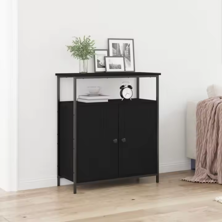 vidaXL Aparador Negro de Roble 70x30x80 cm de Madera Ingenierizada - 1