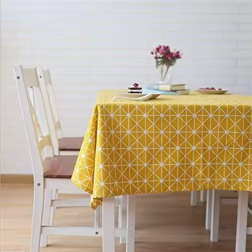 Mantel rectangular Manteles de algodón y lino Mantel de sarga Estilo simple Resistencia al agua y a la humedad (Amarillo, 140 × 180 cm) - 1
