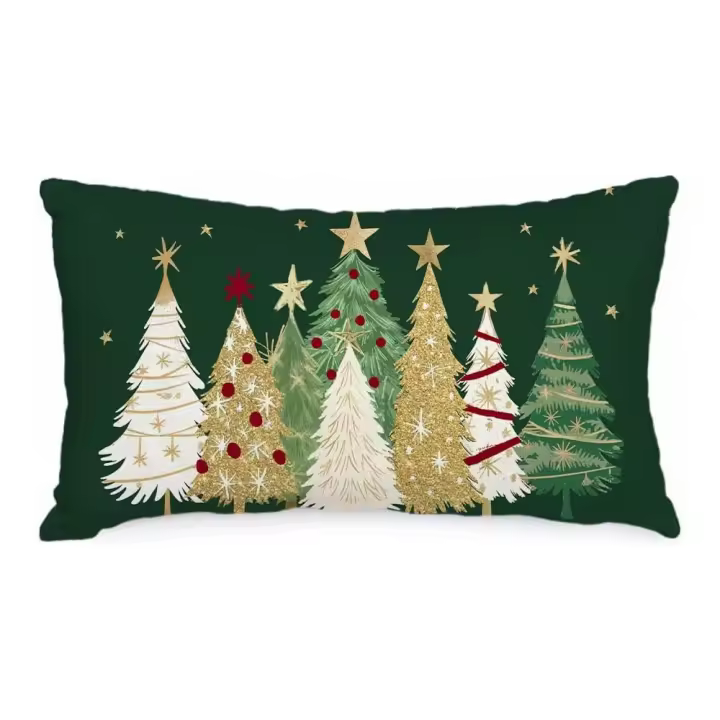Funda De Almohada navideña de 30,48X50,80 cm, decoración de Estrellas, Vacaciones, Granja, Funda de almohada de Invierno, decoración de sofá (Green) - 1