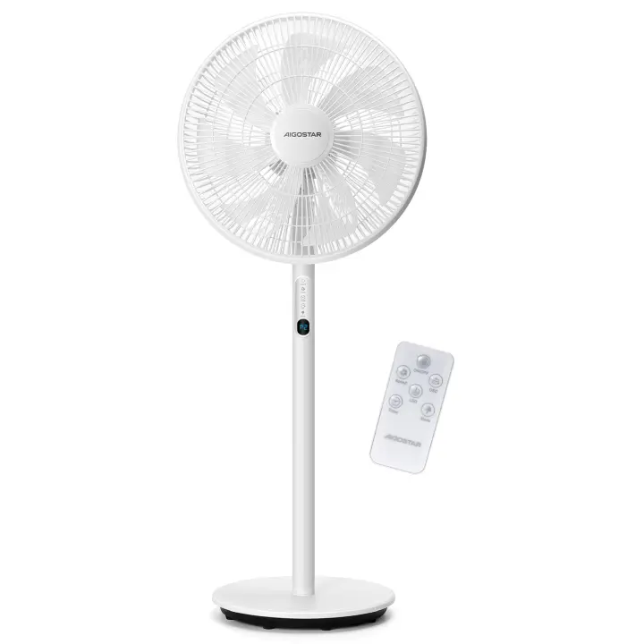 Aigostar Ventilador de Pie， 7 Aspas， Mando a Distancia， 3 Modos y 3 Velocidades， Temporizador 9 h y Oscilación 90º， 45W Altura Ajustable. Blanco Sedate - 1