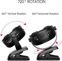 Ventilador de escritorio, Ventilador de refrigeración personal USB de 3 velocidades con rotación de 360 °, cable USB y batería para el hogar, oficina, gimnasio, pesca, camping - details 3