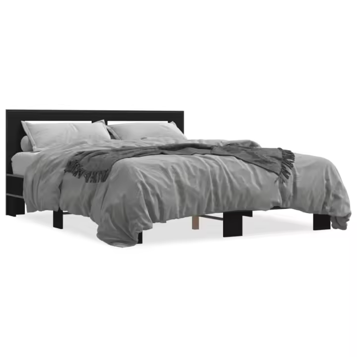vidaXL Estructura de cama madera de ingeniería y metal negro 150x200cm - 1