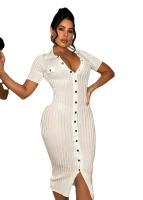 Vestido De Crochet Para Mujer De Corte Bodycon Con Manga Regular Y Cuello En V Vestido Fino Y Ajustado De Pierna Para Calle Moda Hipster - details 8