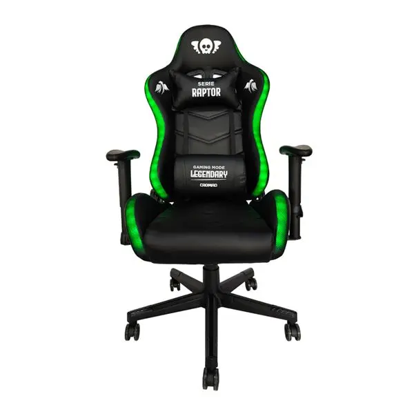 Cromad serie raptor legendary silla gaming - altura regulable con piston de gas clase 2 - reclinable hasta 180º - cojines lumbar y cervical - ruedas de nailon de 60mm - iluminación rgb - color negro - 1