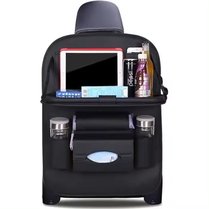 Organizador de coche, albrilas protectoras de cuero sintético de lujo para asiento trasero con soporte plegable para tableta, organizer impermeable - 1