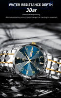 Reloj De Lujo Para Hombre Con Dial De Diamante Y Correa De Acero Inoxidable Reloj Deportivo Con Luz Nocturna Y 3Bar Estilo Negocios Color Azul Y Oro - details 9
