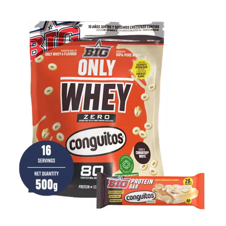 Only Whey Zero Conguitos White 500gr  BIG proteina concentrada + Barrita - 1