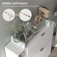 HOMCOM Zapatero Moderno Zapatero de Entrada Recibidor con Cajones Abatibles Estantes Ajustables y Estantes Abiertos para 12 Pares de Zapatos Zapatero Estrecho para Pasillo 89x25x92 cm Blanco - details 3