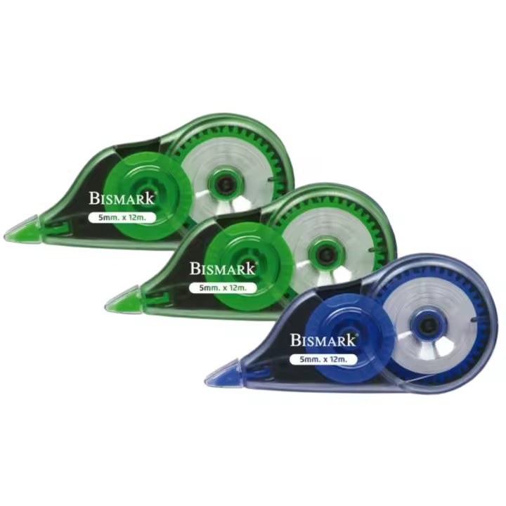 Bismark - Tipex Cinta Correctora Blanca, 5 mm x 12 metros, Set Cintas Correctoras Ideal para Material Escolar y Papeleria Oficina, Útil para Borrar y Escribir de Inmediato con Alta Cobertura - 1