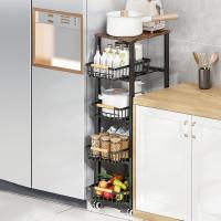 Carrito de almacenamiento de sándwich de 5 capas, negro, acero al carbono, estante escalonado, almacenamiento de cocina, 42.3 x 15.5 x 11.1 pulgadas, capacidad de 50 libras - details 1