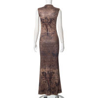 Vestido Largo De Manga Sin Mangas Para Mujer Estilo Casual Con Estampado Redondo European Y American Hot Verano 2024 Slim Fit - details 2