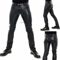 Pantalones De Cuero Para Hombre Estilo Punk Ajustados De Color Sólido Moto Piel PU Cierre De Botón Fly Midweight - details 1