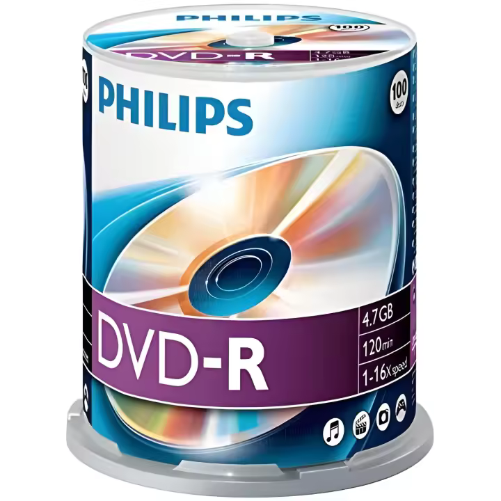 Philips DVD-R 4.7 GB / 120 Min / 16X Tarrina (100 Disc) - 1