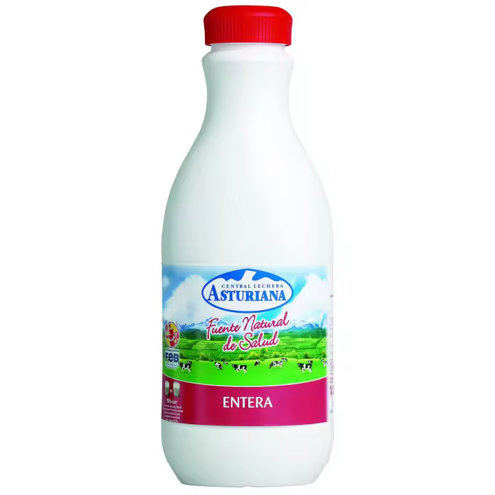 Asturiana Leche Entera Botella 1,5 L. caja de 6 botellas - 1