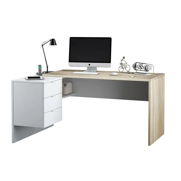 MOBELCENTER- Mesa de escritorio con cajonera y estante Blanco Artik y Roble Canadian - 1