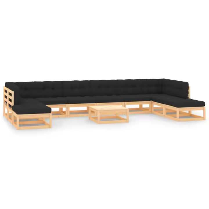 vidaXL Muebles de jardín 11 pzas cojines antracita madera maciza pino - 1