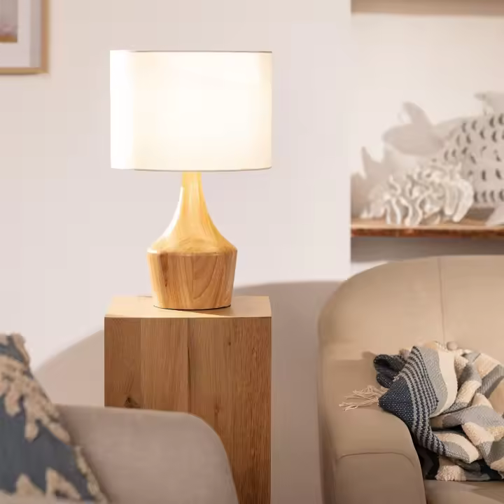 LEDKIA LIGHTING - Lámpara de Mesa de Madera Dabai | Diseño Nórdico Retro | Soporte Bombilla E27 40W | Para Salón, Dormitorio, Restaurante | 450 mm x 280 mm, Natural, Madera - 1