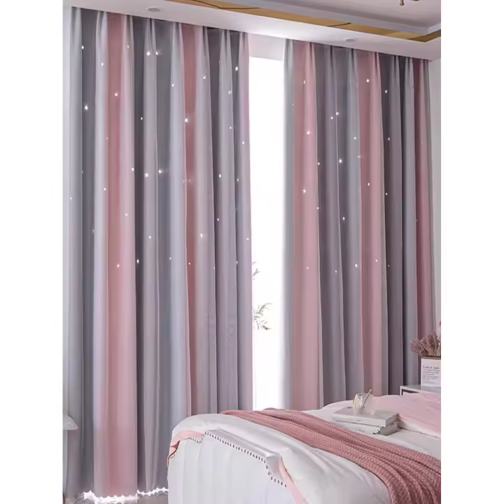 Cortinas Para Niños With Estampados De Estrellas Plateadas Térmicas Y Blackout Para Dormitory With Ojales Antiguos - 1