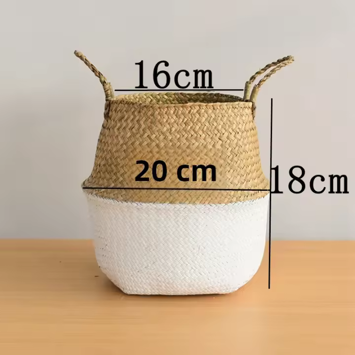Cesta De Almacenamiento Plegable Estilo Nórdico En Color Verde Para Macetas De Planta Hecha De Paja Y Seagrass Rattan - 1