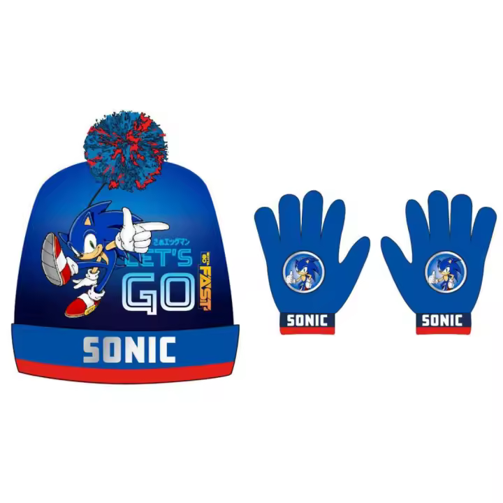 Pack Infantil Guantes + Gorro Pompón Sonic Let´s Go - 1