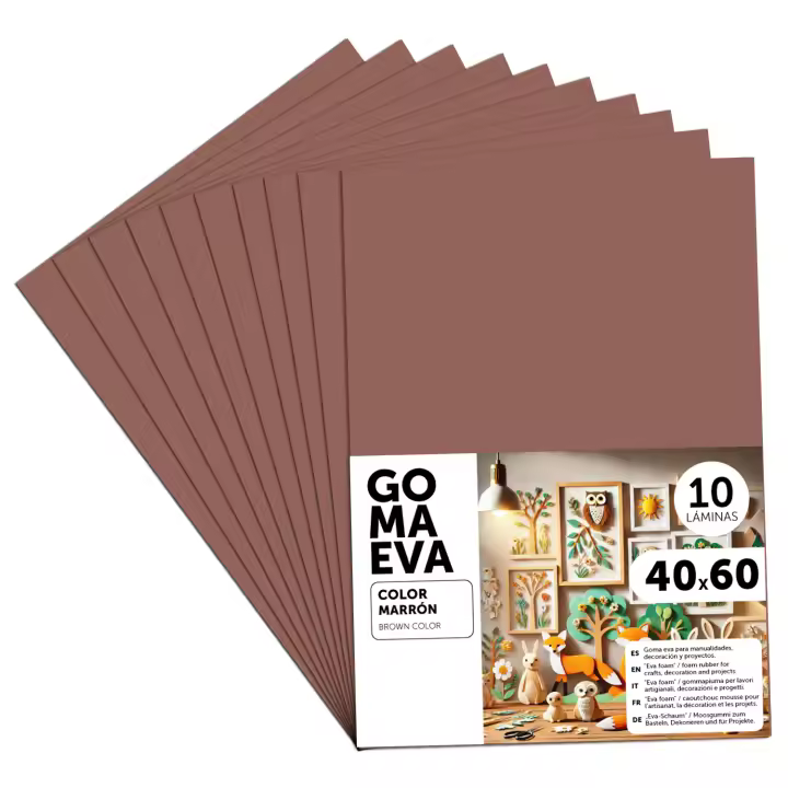 Goma Eva para Manualidades, Goma Espuma de Colores para Proyectos Creativos, Ideales para Artes y Manualidades, uso Escolar, Profesional o Artístico 40x60cm - m-office (Marrón, 10 uds) - 1