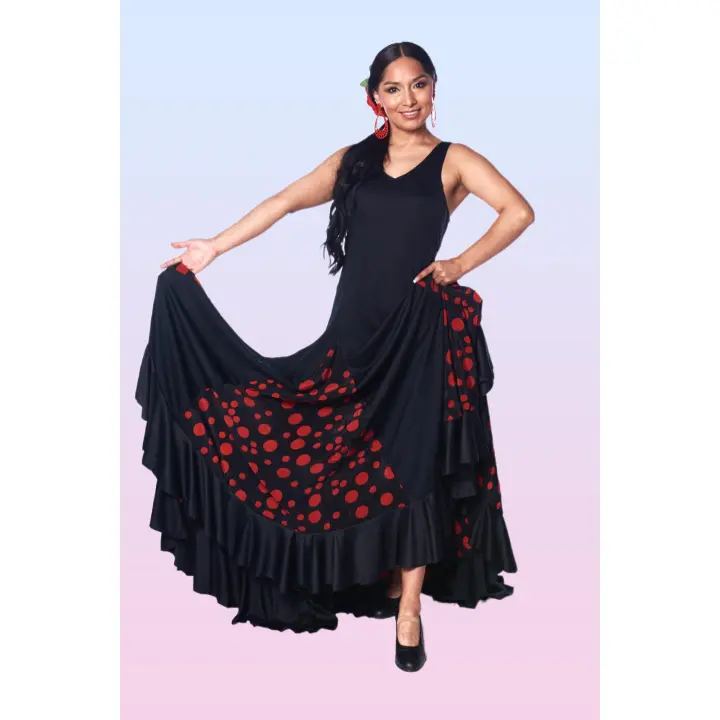 ANUKA Vestido Flamenco Negro con Nesgas de Topos Rojos o Blancos - 1