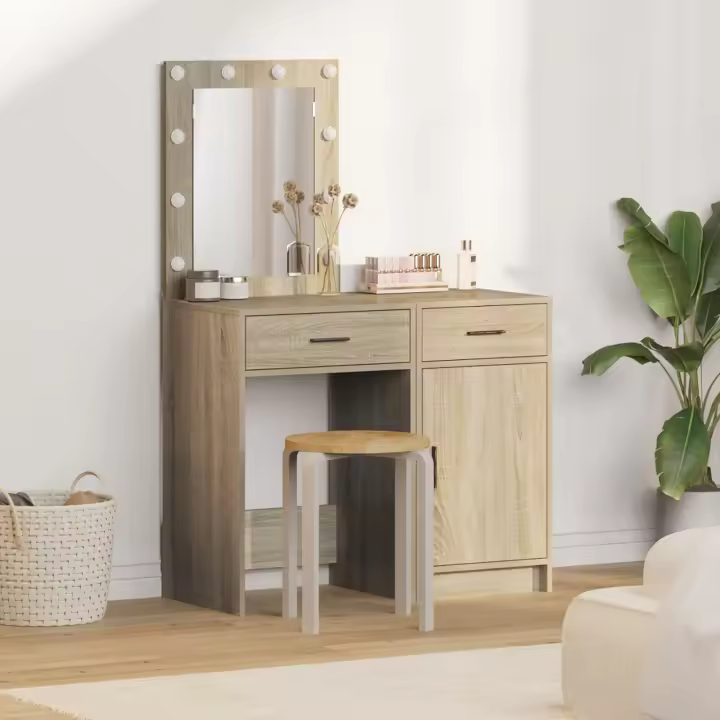 Set de tocador de 2 piezas vidaXL con LED en madera de roble Sonoma - 1
