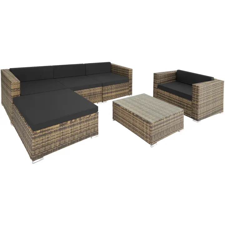 Tectake - Conjunto de ratán Milano | Cojines mullidos para máximo confort con grosor aprox. 7 cm | Todos los cojines tienen un acolchado de 7 cm | Mesa con tablero de cristal - 1