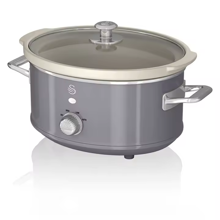 SWAN SF17021GRNEU Retro Olla Cocción Lenta, 3,5L, Recipiente Extraíble Antiadherente Cerámica Libre PFOA, Vintage, 200W, Gris - 1