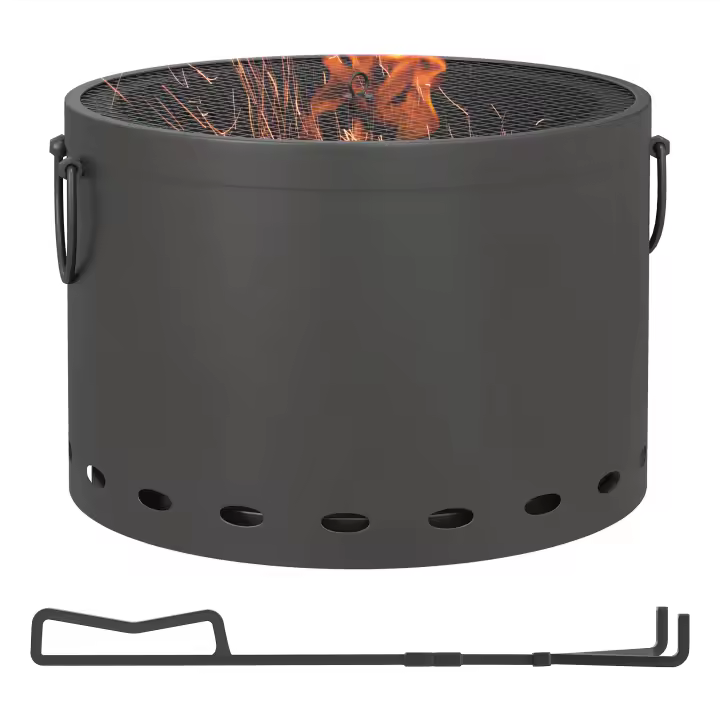 Outsunny Brasero de Madera sin Humo de Ø38cm con Asa, Brasero con Atizador y Protector contra Chispas, Brasero de Mesa para jardín, Picnic, Metal Gris Oscuro - 1