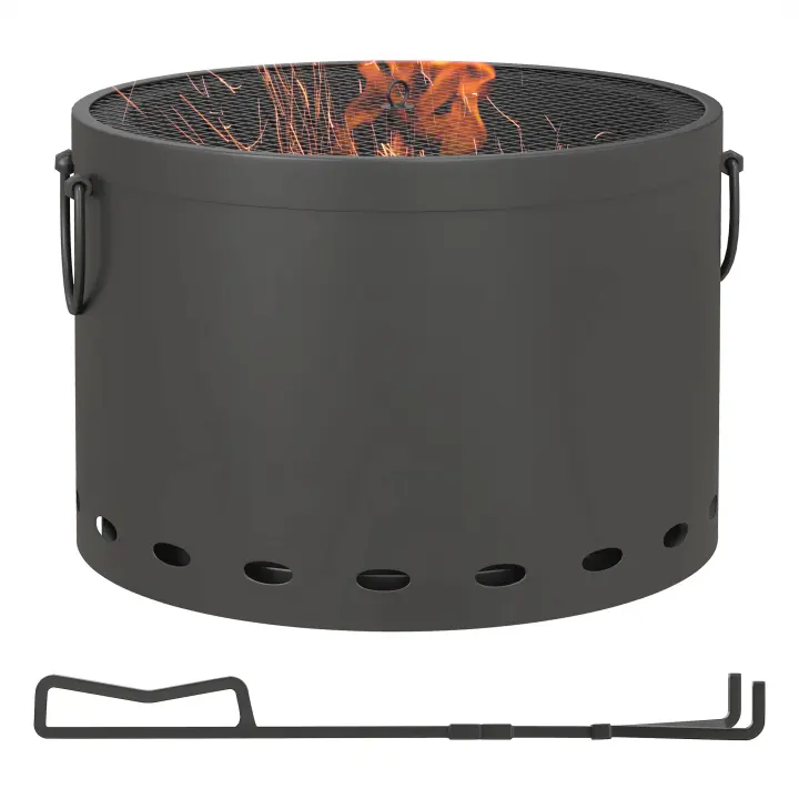 Outsunny Brasero de Madera sin Humo de Ø38cm con Asa, Brasero con Atizador y Protector contra Chispas, Brasero de Mesa para jardín, Picnic, Metal Gris Oscuro - 1