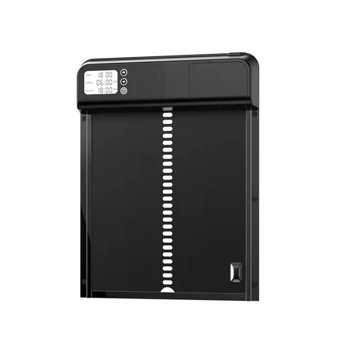 Puerta para mascotas con sensor negro IPX3, pantalla de aleación de aluminio resistente al agua, temporizador, elevación automática, puerta para gallinero - 1