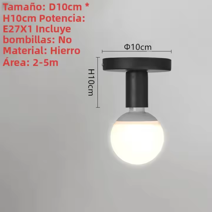 Luz De Techo Negra Minimalista E27 Estilo Nórdico Retro De Hierro Decorativa Para Sala De Estar Dormitorio Baño Cocina Pasillo Y Balcón - 1
