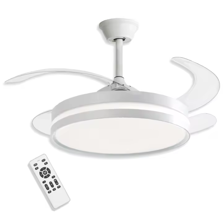 Ventilador de Techo 42" LED 48W Blanco – Motor DC Silencioso, Aspas Transparentes retráctiles, 6 Velocidades, Reversible, Mando a Distancia - 1