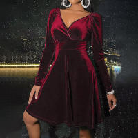 Vestido De Veludo Elegante Para Mujer Con Manga Larga A-Line Para Primavera Y Otoño Vestido De Banquete Fiesta Cocktail Noche Talla S-2XL - details 1