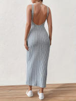 Vestido De Verano Sin Mangas Con Tirantes De Medio Tamaño Cuello Redondo Espalda Descubierta Tejido Ajustado De Pierna Un Solo Pasado Para Mujer - details 1