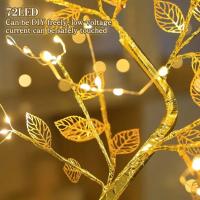 Lámpara De Árbol Con Hojas Doradas Y 72 Luces LED En Hilo De Cobre Control Táctil Para Adornos Navideños Accesorio De Decoración De Navidad - details 2