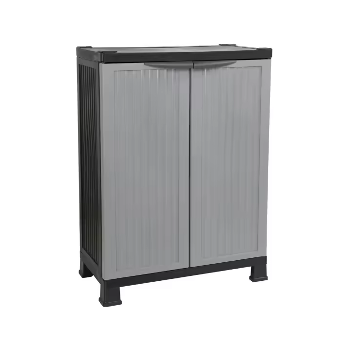 Thinia Home - Armario de Resina Bajo Almacenaje, Uso Exterior e Interior, Jardín y Terraza, 1 Balda, 2 Puertas, 30kg Carga Máxima, Dimensiones 39x68x92cm (largo x ancho x alto), Color Gris o Negro - 1