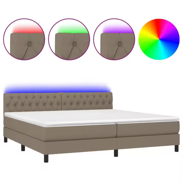 vidaXL Cama box spring colchón y luces LED tela gris taupe 200x200 cm - 1