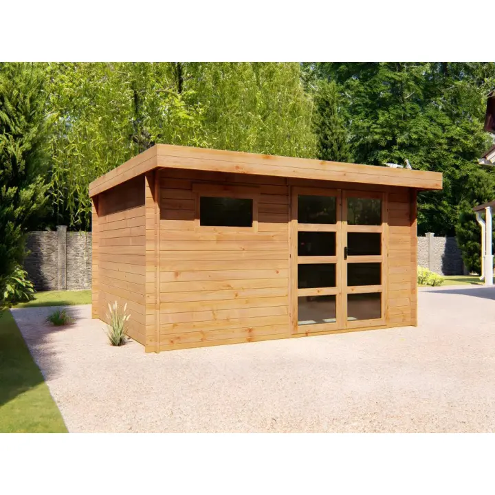 Vente-unique - Caseta de jardín de madera tratada con autoclave y techo plano - 13 m² - espesor de 28 mm - CORALIO - 1