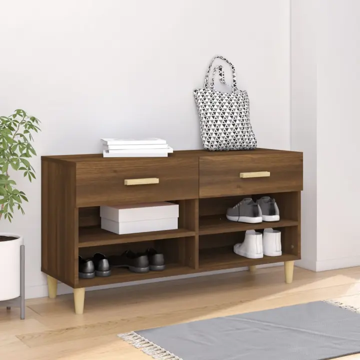 vidaXL Mueble zapatero madera contrachapada marrón roble 102x35x55 cm - 1