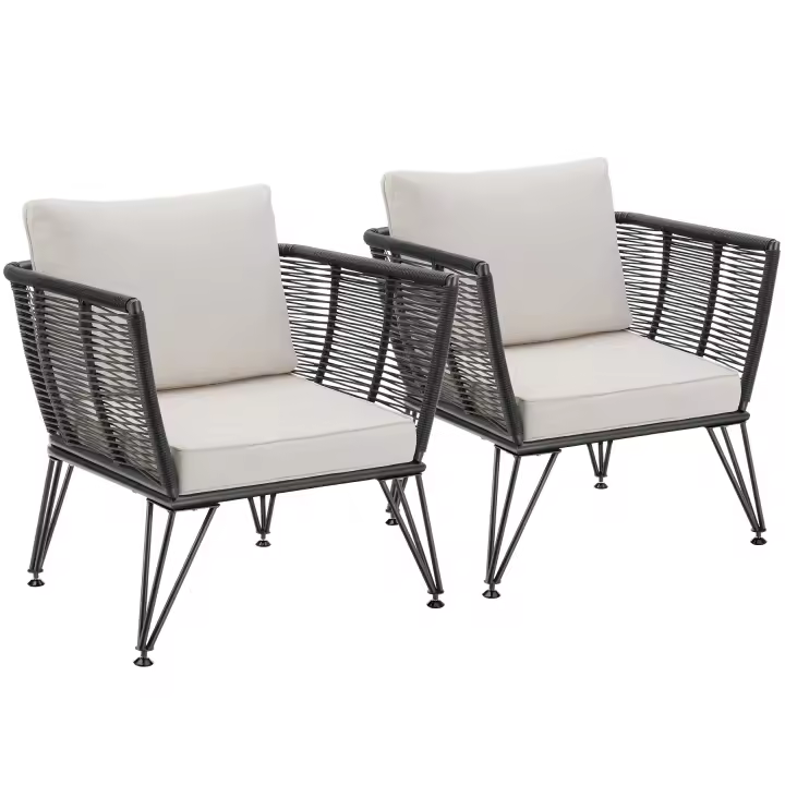 Tectake - Juego de sillones de jardín SUNDO en diseño de cuerda, Cómodos sillones de jardín en un práctico set, Poliratán resistente a la intemperie y duradero en forma redonda, Estructuras sólidas de acero revestido en polvo - 1