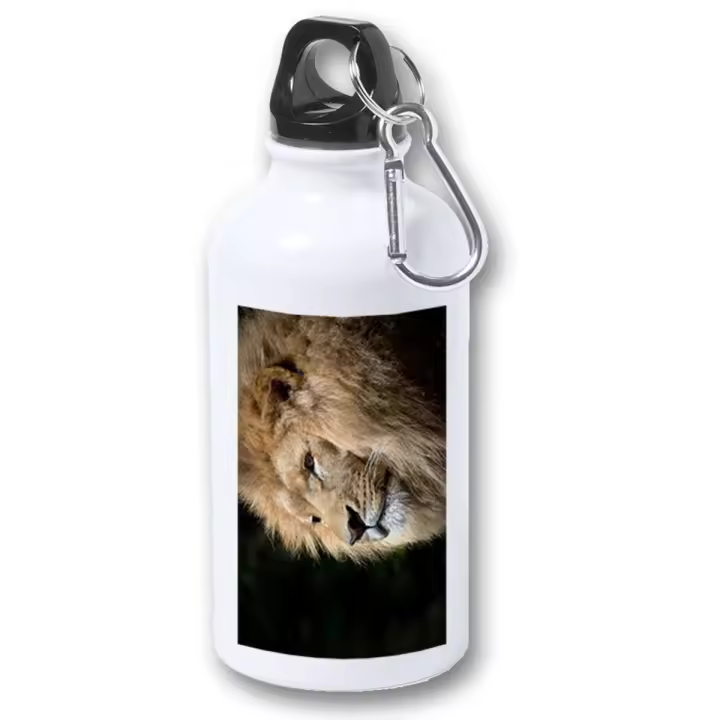 MERCHANDMANIA BIDON 400ML METALICO leon majestuoso salvaje selva savana feroz fiera para viaje y deporte - 1