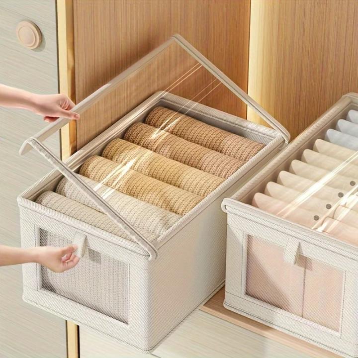 Caja de almacenamiento de Lona plegable grande con Ventana transparente-Organizar y organizar ropa Spa-Ahorro de Organizador de armarario para el hogar