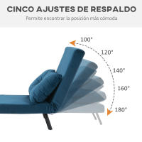 HOMCOM Sofá Cama Individual Plegable Silla Cama Convertible 3 en 1 con Respaldo Ajustable de 5 Niveles y Almohada Acolchada para Oficina Dormitorio Salón Carga 120 kg 63x73x81 cm Azul/Beige - details 3