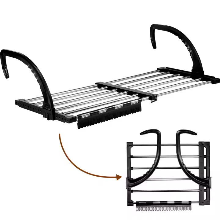 Organizador De Colgador De Zapatos De Acero Inoxidable Plegable Y Extensible Para Balcón Y Radiador Estante De Secado De Ropa Guardarrail - 1