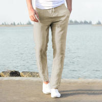 Pantalones De Lino Y Algodón Para Hombre Transpirables De Color Sólido Estilo Casual Para Otoño Ajuste Regular Cierre Elástico - details 23